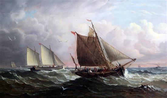 John Moore of Ipswich (1820-1902) Fishing boats off the coast 8.5 x 14.5in.